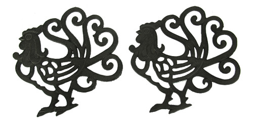 Black Scroll Tail Rooster Cast Iron Trivet Set of 2 Main image