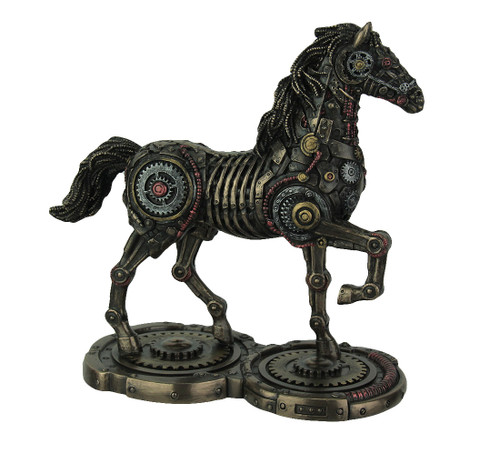 Incredibly Detailed Steampunk Style Prancing Horse Statue Main image