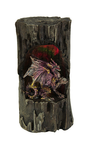 Dragon Holding Orb In Old Log Statue with Color Changing LED Lights Main image