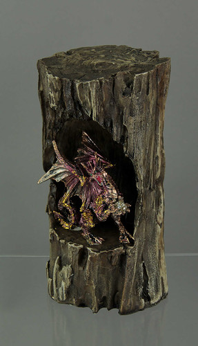 Dragon Holding Orb In Old Log Statue with Color Changing LED Lights Additional image