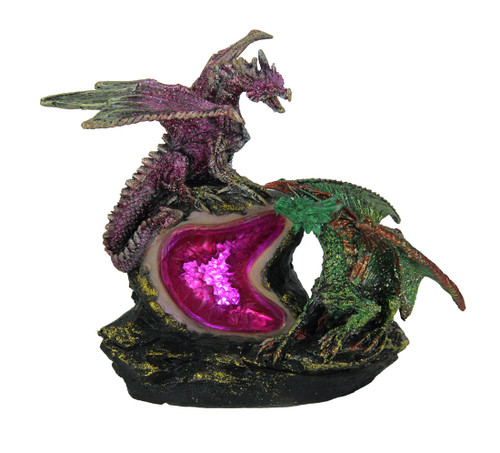 Purple and Green Battle Dragons Gothic Color Changing LED Geode Statue Main image