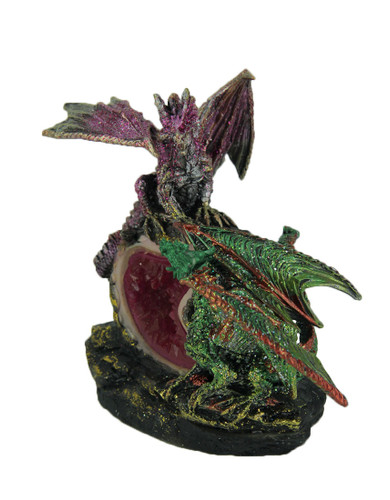 Purple and Green Battle Dragons Gothic Color Changing LED Geode Statue Additional image