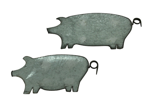 Rustic Galvanized Metal Set of 2 Pig Shaped Trays Main image
