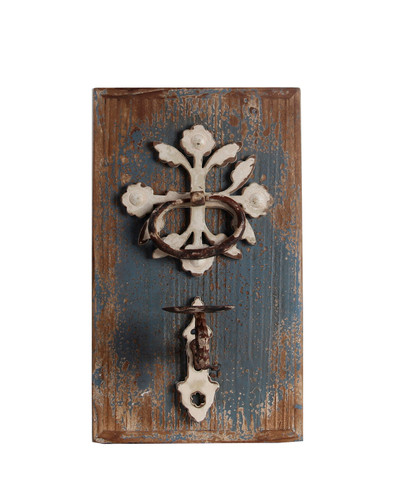 Distressed White Finish Cast Iron and Wood Wall Candle Holder Main image