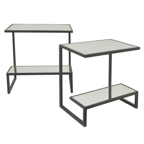 Three Hands Rectangular 2 Tier Metal Mirror Top Table S/2 - Black Main image