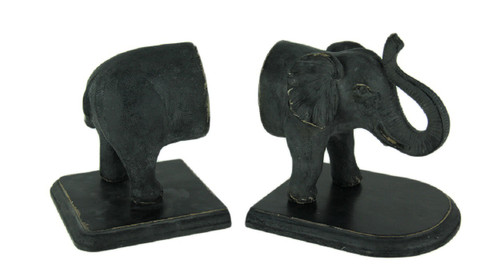 Distressed Black Standing Elephant Top and Tail Bookend Set Main image