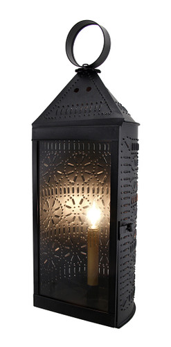 Smoky Finish Glass Front Electric Tall Punched Tin Harbor Candle Lantern 22 Inch Main image