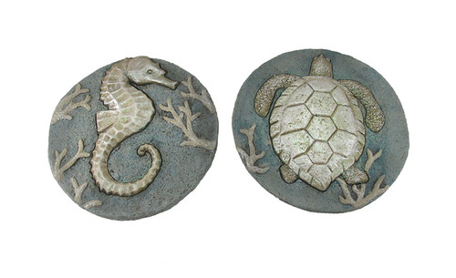 Set of 2 Seahorse and Sea Turtle Cement Garden Stepping Stones Main image