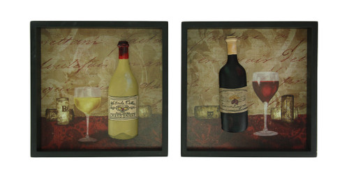 Scratch & Dent Red and White Wine and Cork Wood Shadowbox Wall Hanging Set of 2 Main image