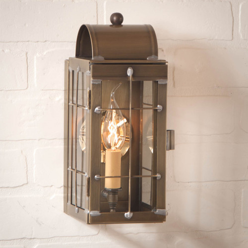 Irvin's Country Tinware Cape Cod Wall Lantern in Weathered Brass Additional image