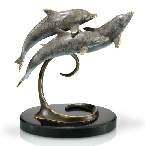 SPI Brass Triple Dolphins on Marble Base Main image
