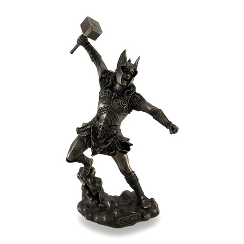 Thor, Norse God of Thunder, Wielding Hammer Sculptured Bronzed Statue Main image