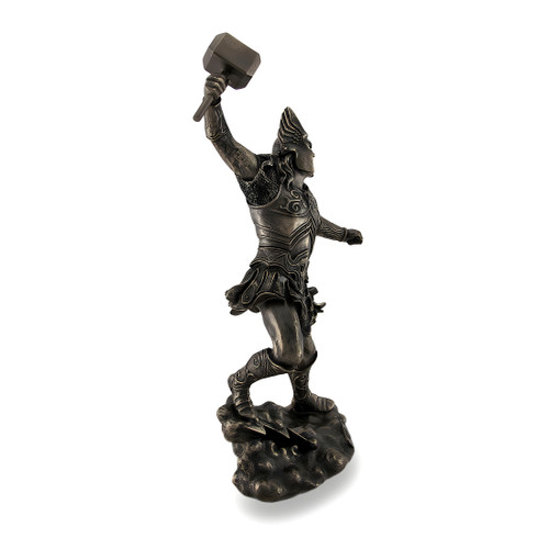 Thor, Norse God of Thunder, Wielding Hammer Sculptured Bronzed Statue Additional image