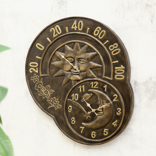 SPI Aluminum Sun and Moon Clock and Thermometer Main image