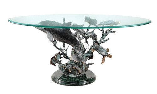 Metal and Glass Dolphin Seaworld Coffee Table Main image