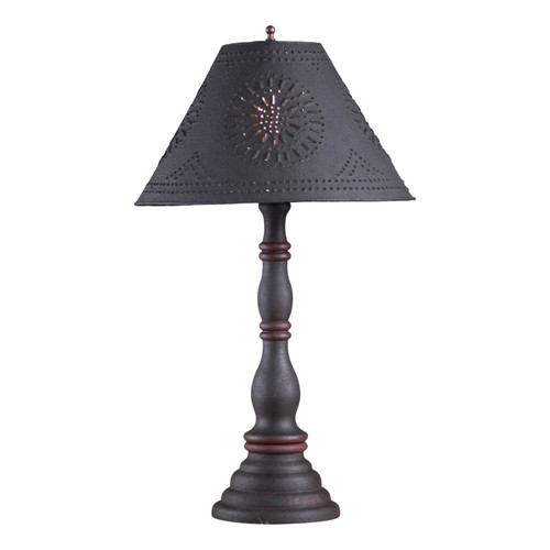 Irvin's Country Tinware Davenport Lamp in Hartford Black with Red with Shade Main image