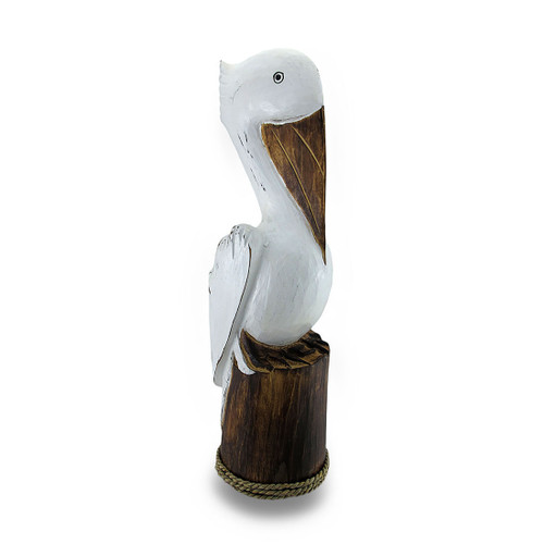 Hand Carved / Painted Wooden Pelican On Piling Statue Coastal Main image