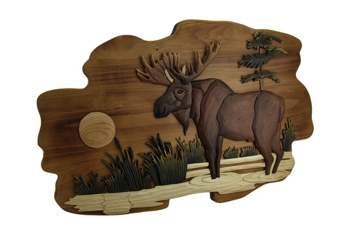 Sunrise Moose Rustic Hand Crafted Wooden Wall Hanging 23 in. Main image