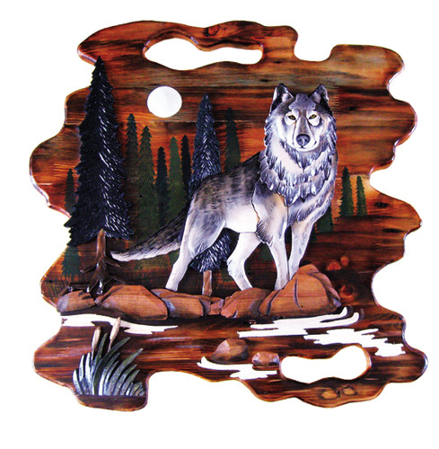 Wolf Hand Crafted Intarsia Wood Art Wall Hanging 26 X 26 X 2.5 Inches Main image