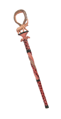 Hand Carved Elephant and Wild Animal Print Wooden Walking Stick Main image