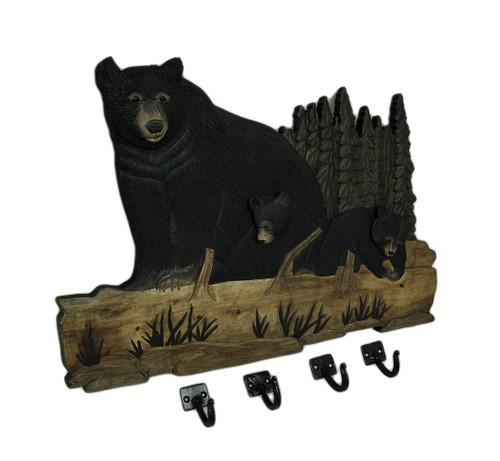 Bear Family Decorative Hand Crafted Wooden Wall Hook Hanging Main image