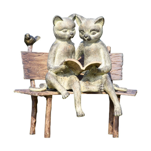 SPI Aluminum Reading Cats on Bench Garden Statue Main image