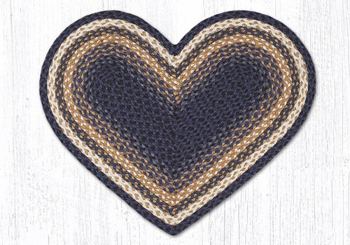 Earth Rugs C-79 Lt. Blue / Dk. Blue / Mustard Heart Braided Rug 20" x 30" Main image