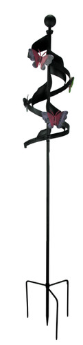 Black Metal Ribbon Pink Butterfly Wind Spinner Garden Stake Main image