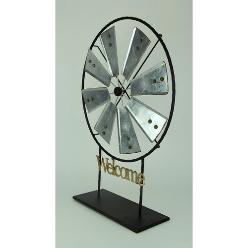 Black and Silver Metal Spinning Windmill Welcome Sign Sculpture Additional image