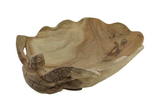 Scratch & Dent Hand Carved Wooden Sea Turtle and Scallop Shell Centerpiece Bowl Additional image