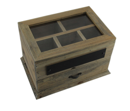 Scratch & Dent Vintage Wood Organizer Storage Box w/Hinged Glass Lid Main image