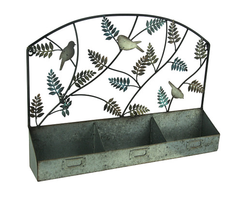 Birds On Fall Ferns Rustic Metal 3 Basket Wall Hanging Main image