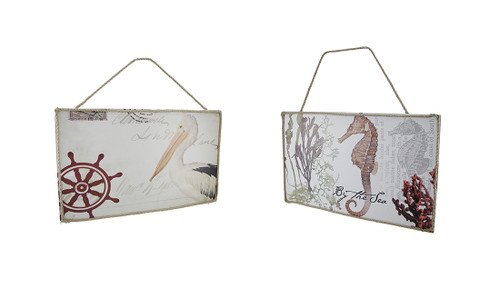 Scratch & Dent Set of 2 Beach Style Wooden Wall Hangings w/Rope Hanger Main image