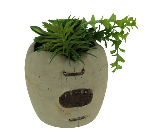 Artificial Succulents in Rustic Apple Shaped Wood Planter Main image