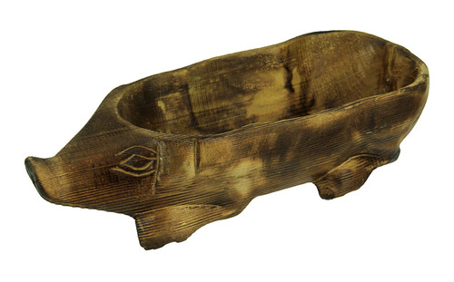 Hand Carved Darkened Wood Pig Centerpiece Bowl Main image