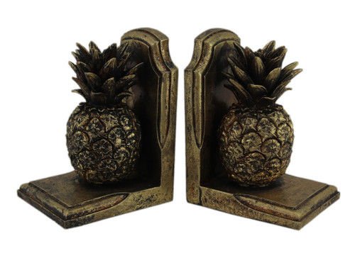 Scratch & Dent Antique Gold Finish Pineapple Bookends Set of 2 Main image