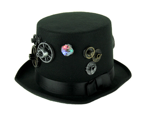 Formal Black Steampunk Style Top Hat With Flashing LED Lights Main image