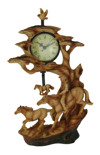 Scratch & Dent Trail Rider Cowboy and Horse Carved Wood Look Sculptural Clock Main image