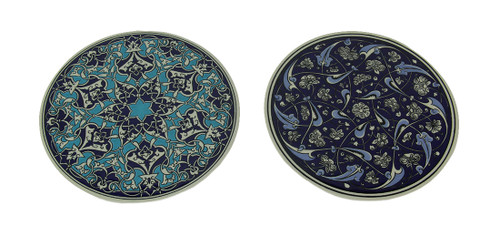 Scratch & Dent Set of Two Round Ceramic Blue Pattern Trivets Main image