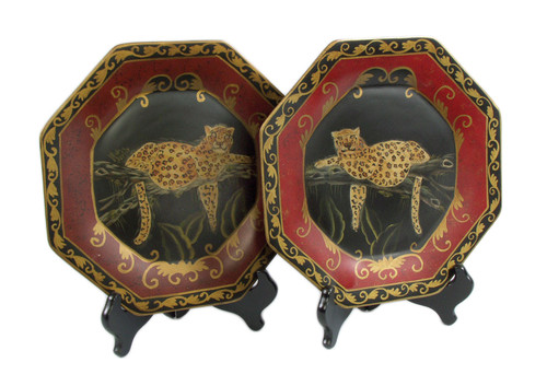 Pair of 11 Inch Diameter Ceramic Leopard Decorative Plates Main image