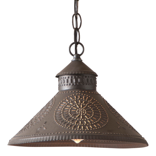 12 inch Kettle Black Punched Tin Pendant Light Rustic Farmhouse Shade Decor Main image