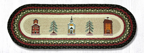 Earth Rugs OP-338 Winter Village Oval Patch Runner 13" x 36" Main image