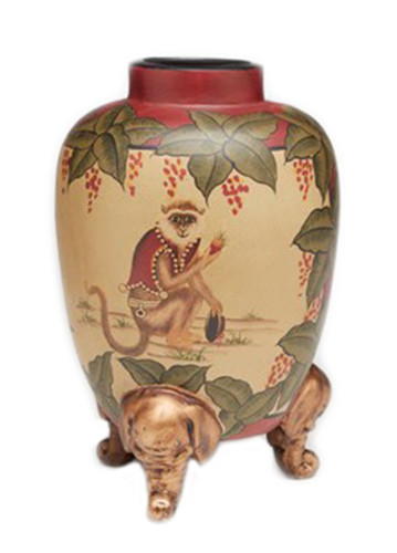 7 Inch Tall Ceramic Monkey Vase Hand Painted Main image