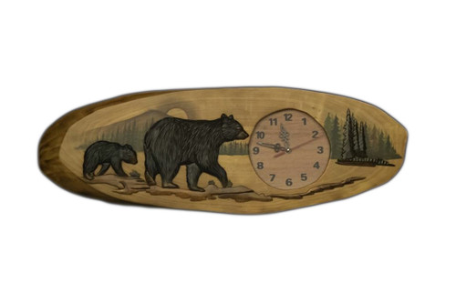 Zeckos Black Bear Family Hand Crafted Intarsia Wood Art Wall Clock 30 Inches Main image
