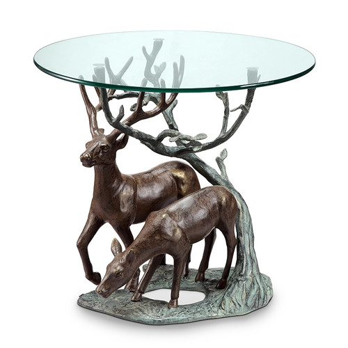 Aluminum / Glass Deer Pair End Table 24 Inch Diameter Main image