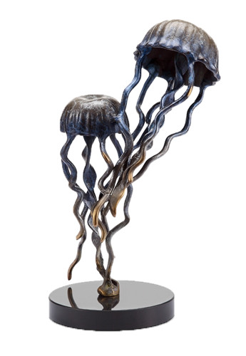 Jellyfish Pair Brass Statue on Marble Base Main image