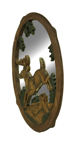 Jumping Deer Hand Crafted Intarsia Wood Art Wall Mirror 26 X 41 X 2 Inches Additional image