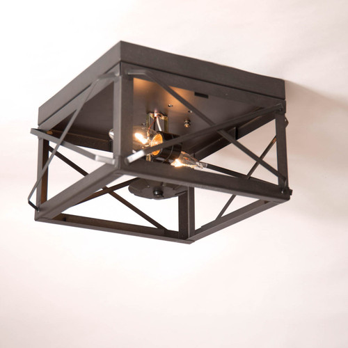 Irvin's Country Tinware Double Ceiling Light with Folded Bars in Kettle Black Additional image