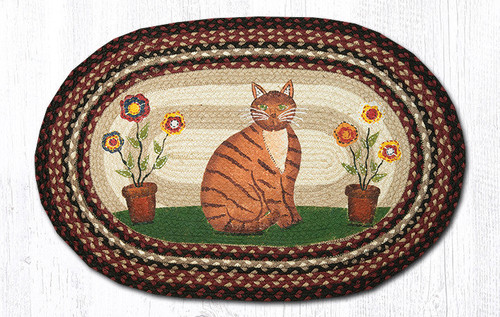 Earth Rugs OP-344 Folk Art Cat Oval Patch 20" x 30" Main image