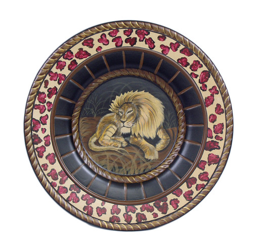 15 Inch Diameter Hand Painted Lion Decorative Plate Main image